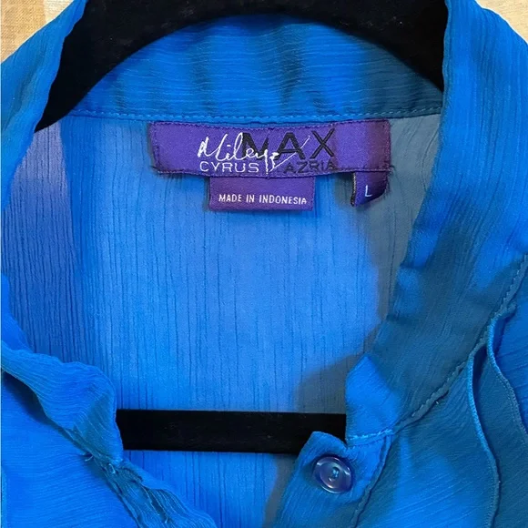 Miley Cyrus & Max Azria Blue Ruffled Blouse - Picture 2 of 5